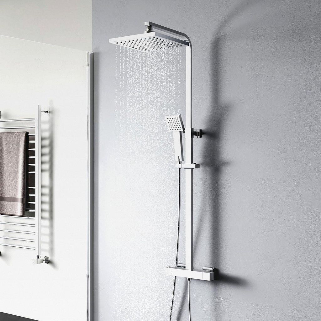 Duscharmatur Komplettset,Duschsystem,Duscharmatur mit Thermostat,Duschkopf mit Schlauch und Halterung,Regendusche mit armatur, Chrom