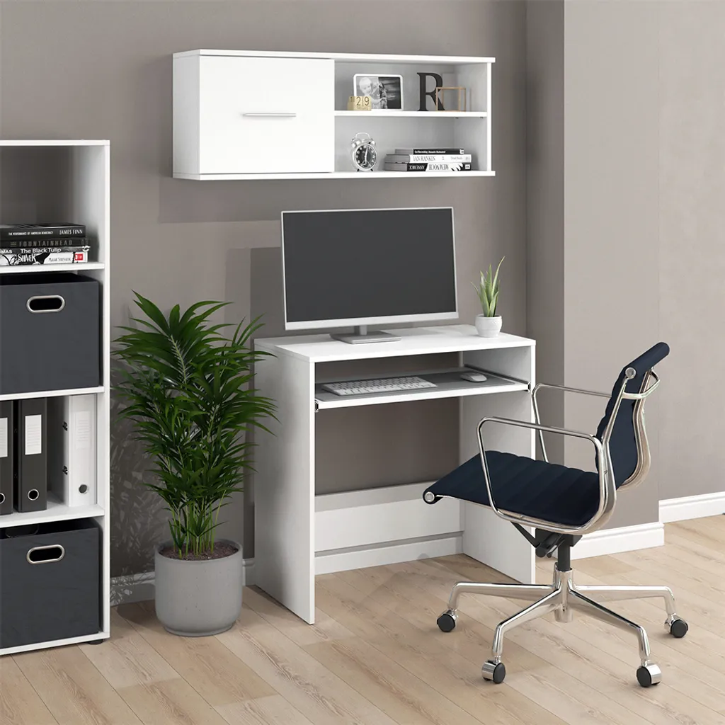 Vicco Scrivania Nils Bianco 79x43 cm | Scrivania PC con Vassoio Tastiera