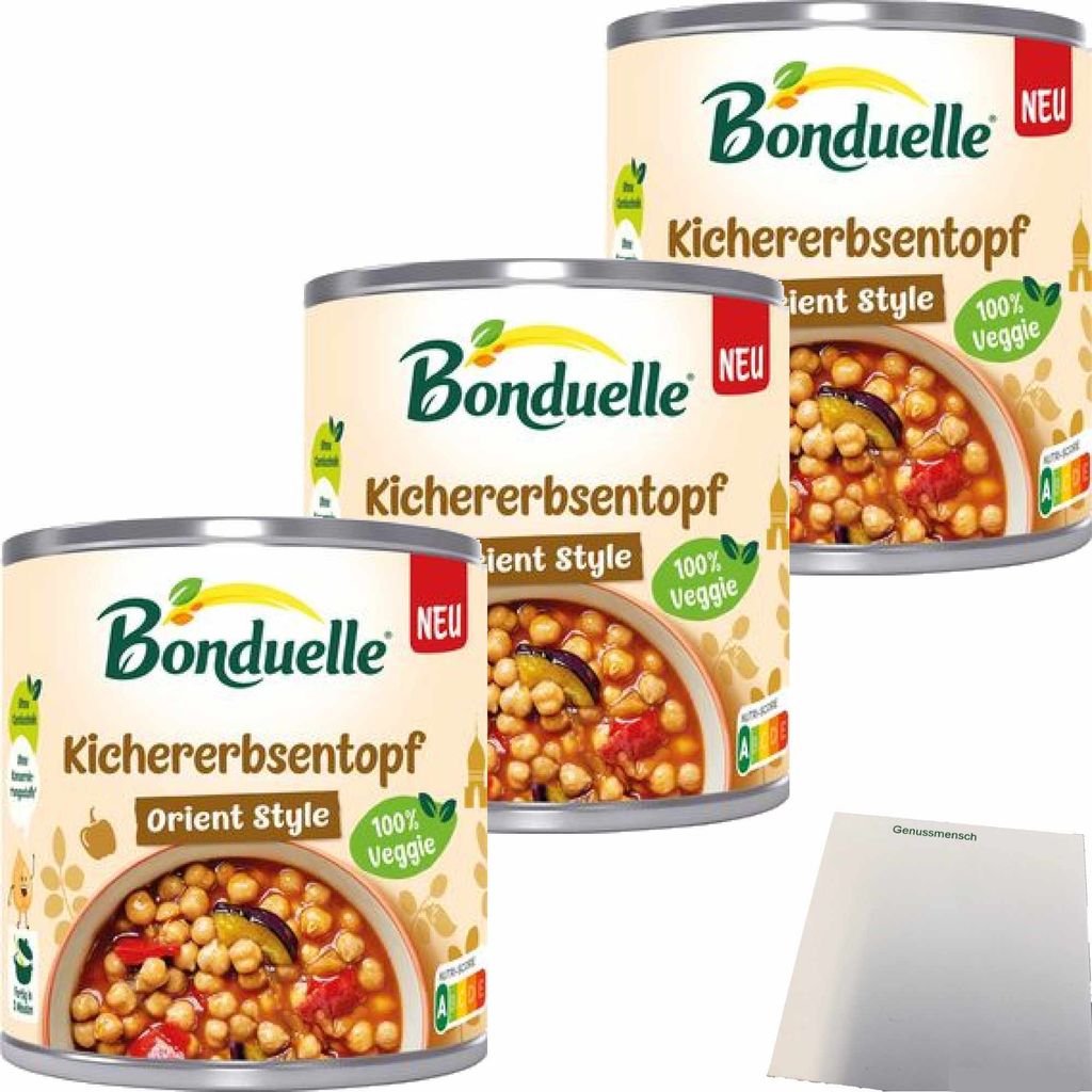 Bonduelle Kichererbsentopf 3er Pack (3x400g Dose) + usy Block
