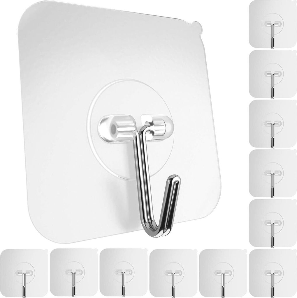 Selbstklebende Wandhaken zum Aufhängen, strapazierfähig, 10 kg, Haken für Wände, keine Beschädigungen, klebrige transparente Handtuchhaken, wa...