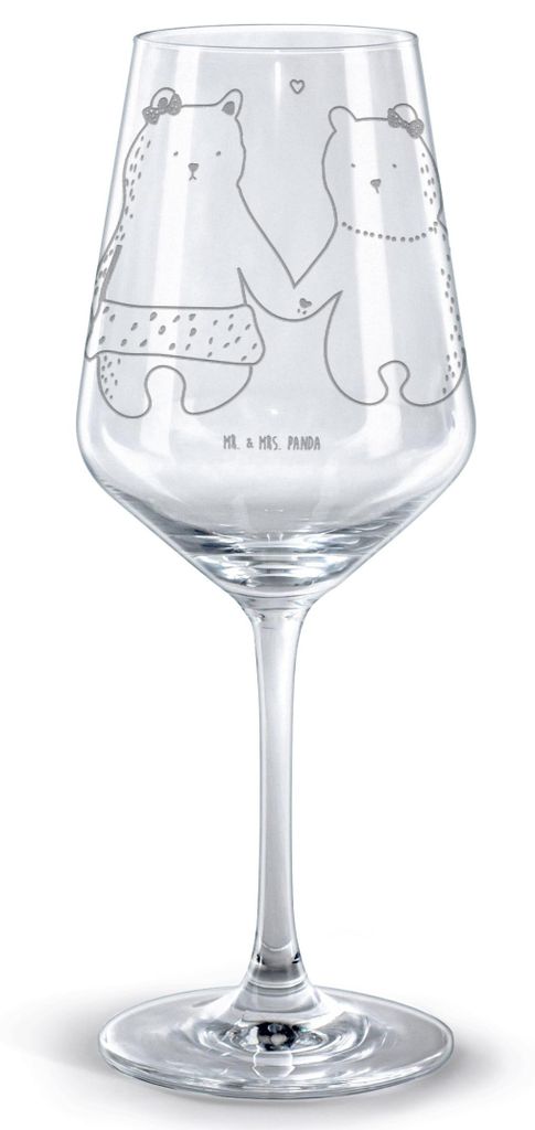 Mr. & Mrs. Panda glas für rotwein Bär Freundin - Transparent - Geschenk, Teddy, Rotweinglas mit Gravur, Kelch, weinglas graviert, graviertes
