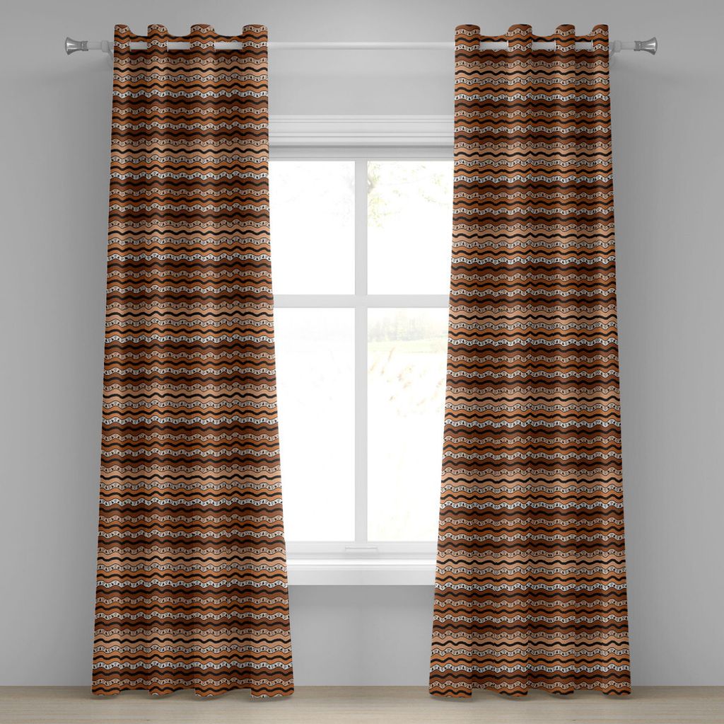 ABAKUHAUS Sambia Ösenvorhang, Stammes- Muster mit gewellten Linien geometrische Dreiecke Kenyan Art Design, Dekorative 2-Panel-Fenstervorhänge, 2...