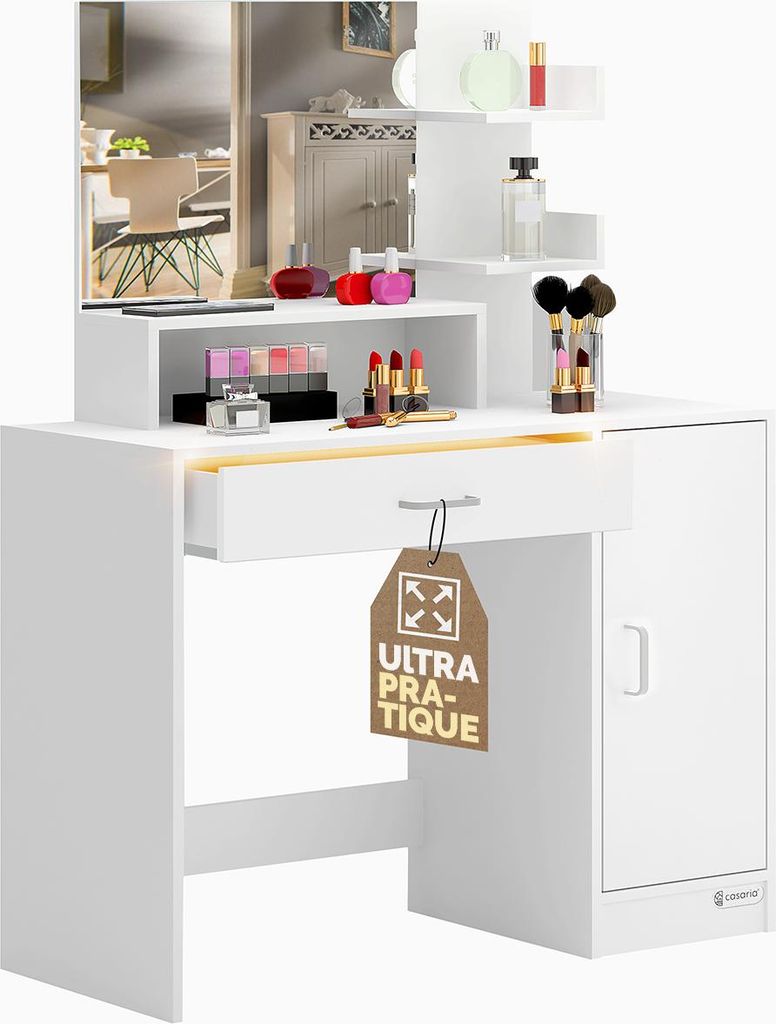 Casaria Coiffeuse Jocelyn Blanc tiroir LED table de Image du produit 