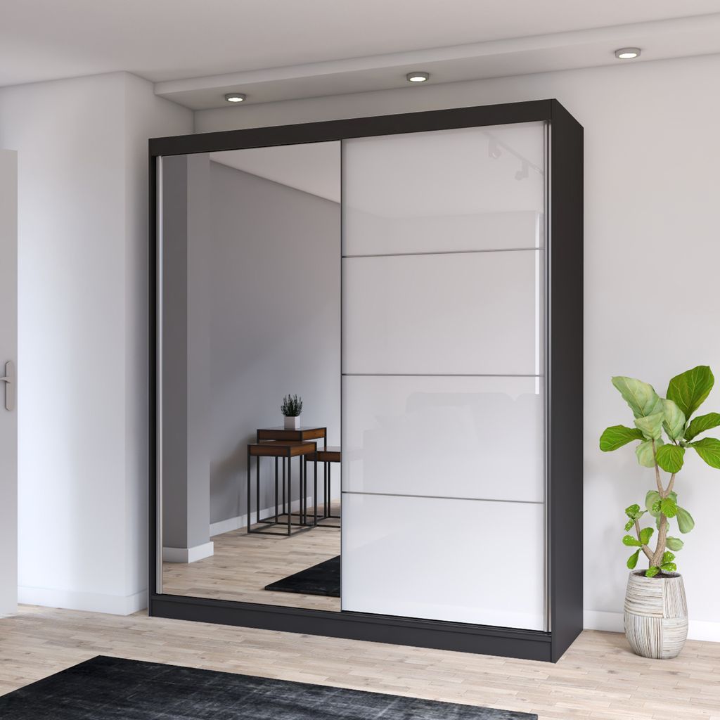 Schwebetürenschrank Kleiderschrank Schrank 203cm Produktbild 1