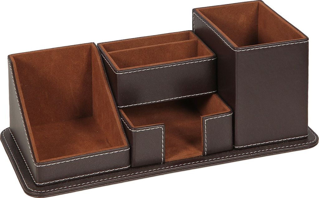 Schreibtisch-Organisierer braun Kunstleder 25x12x10 cm Stiftebox mit 5 Fächern