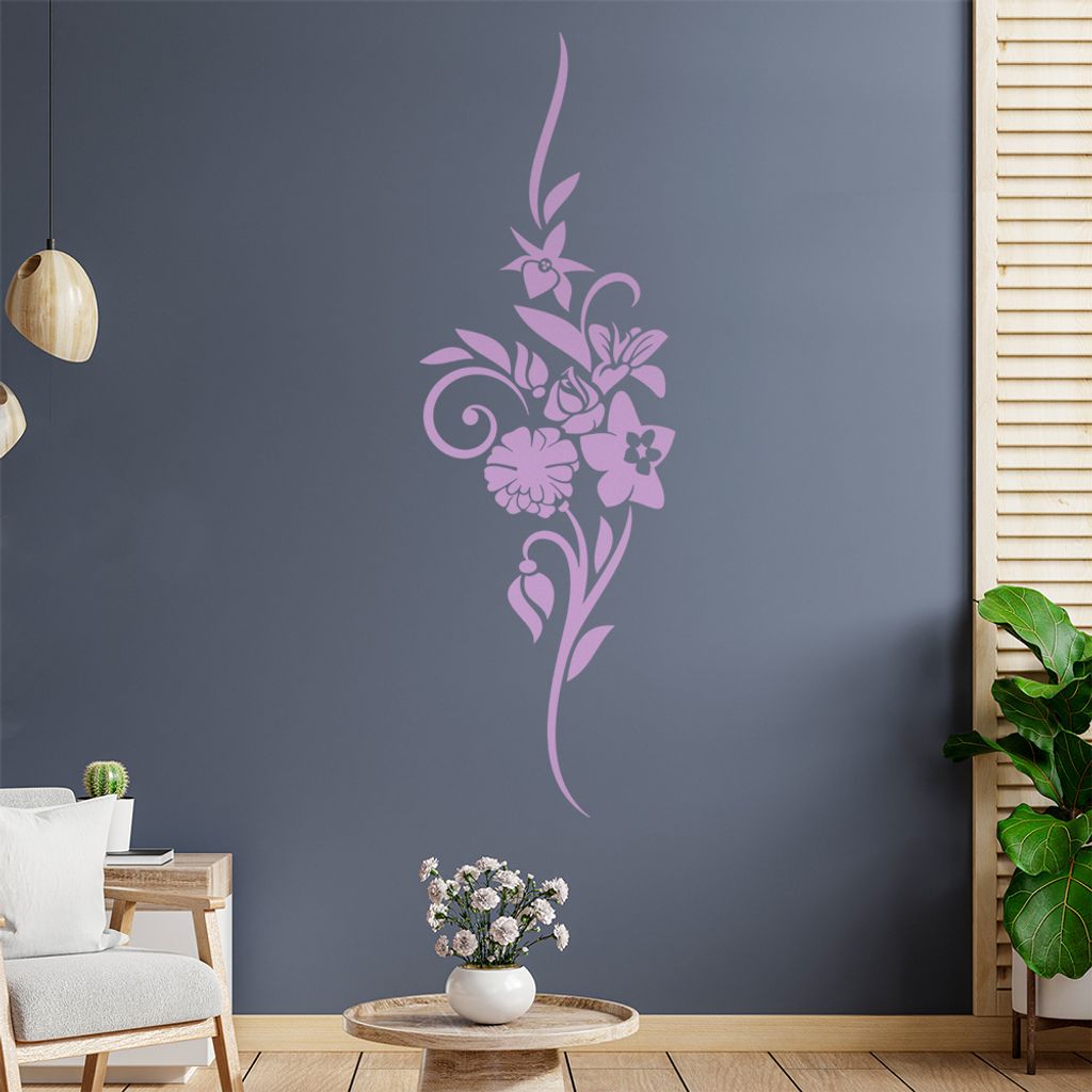 Blumen - Linien Wandtattoo in 6 Größen - Wandaufkleber Wall Sticker - Dekoration, Küche, Wohnzimmer, Schlafzimmer, Badezimmer
