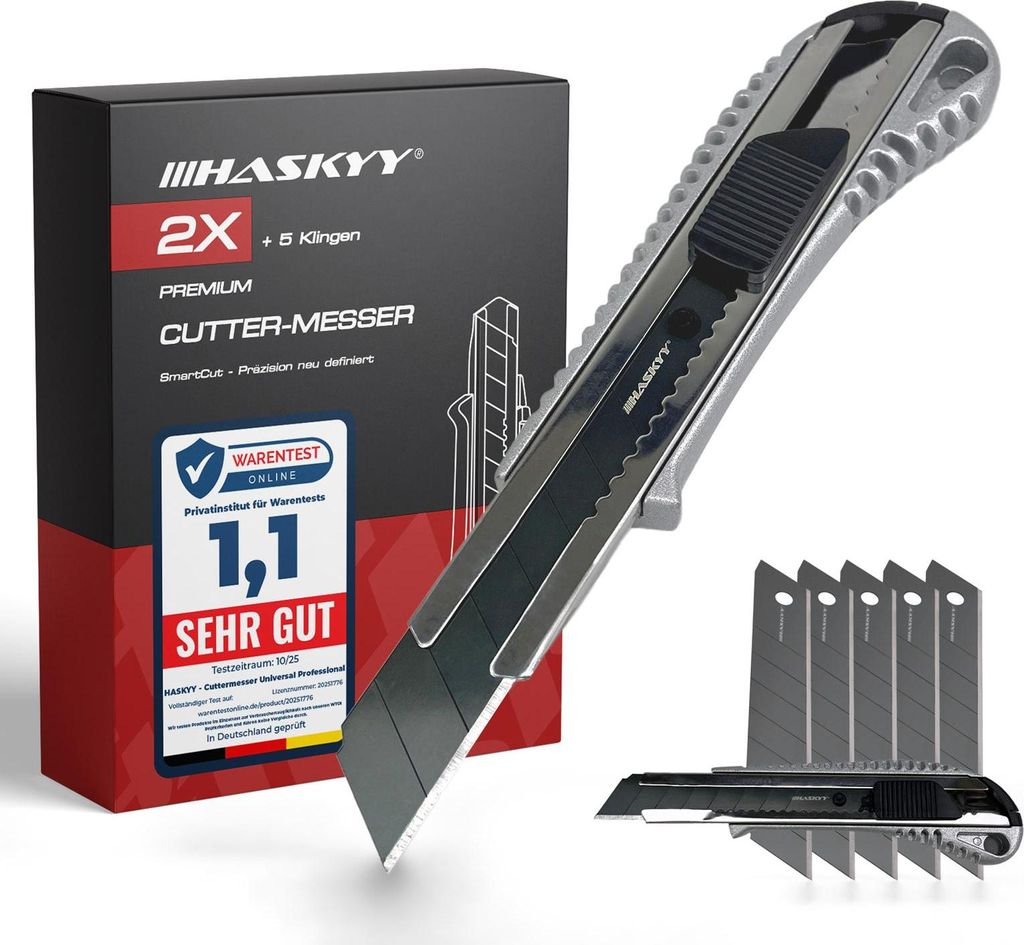 HASKYY 2x Cuttermesser 18mm Set mit 5x SK5 Klingen Produktbild 