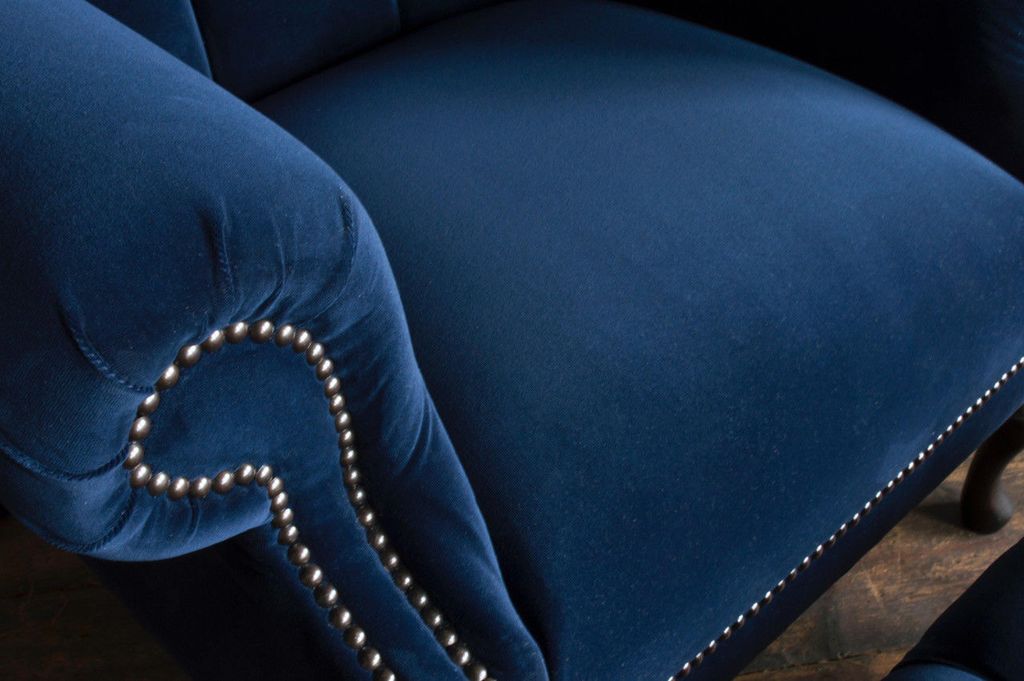 Sessel Fernseh Polster Couch Chesterfield Textil Neu Ohrensessel + Hocker - 357