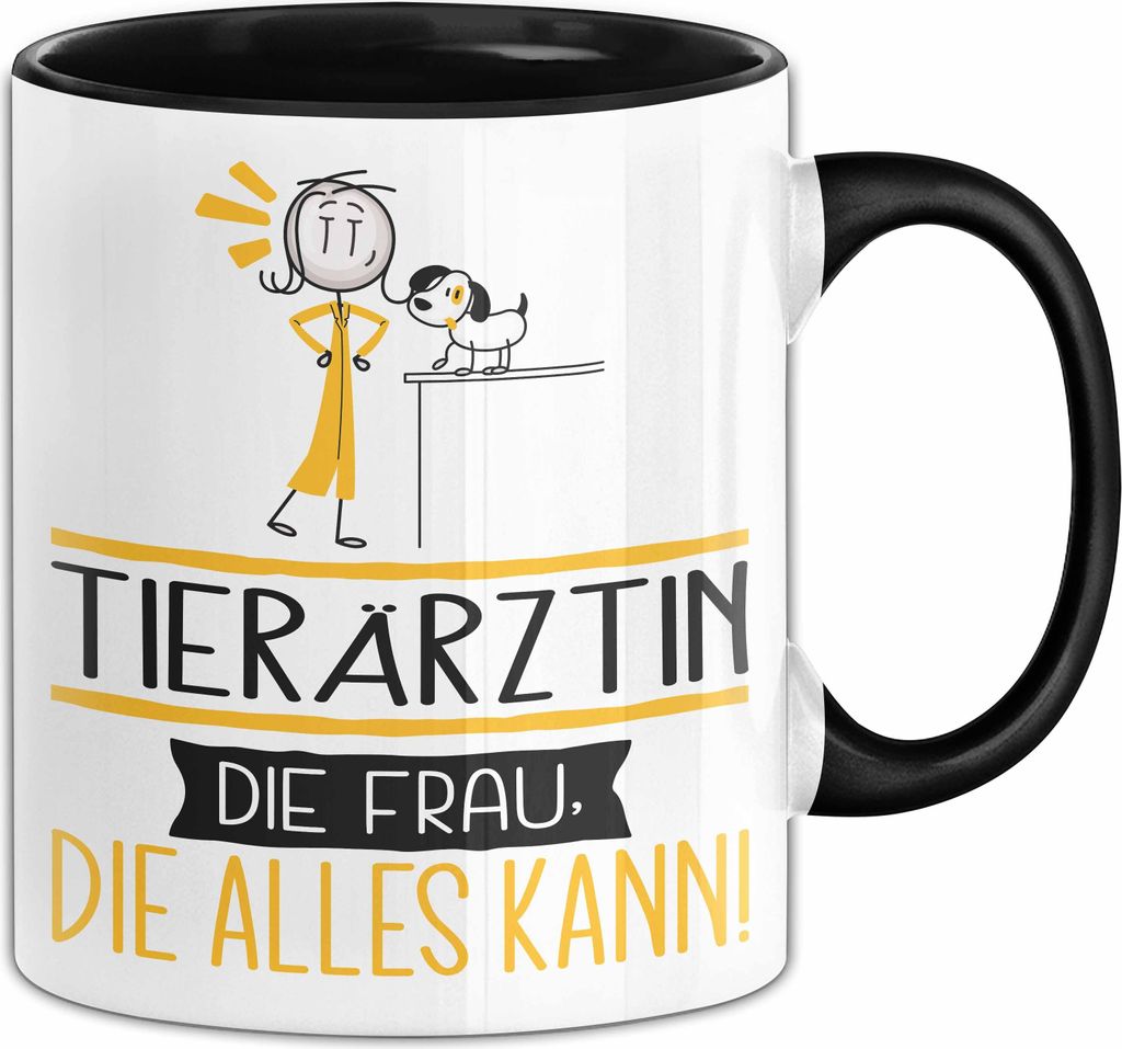 Tierärztin Geschenk Tasse Becher Die Frau Die Allen Kann Geschenkidee für eine Tierärztin Lustig (Schwarz)