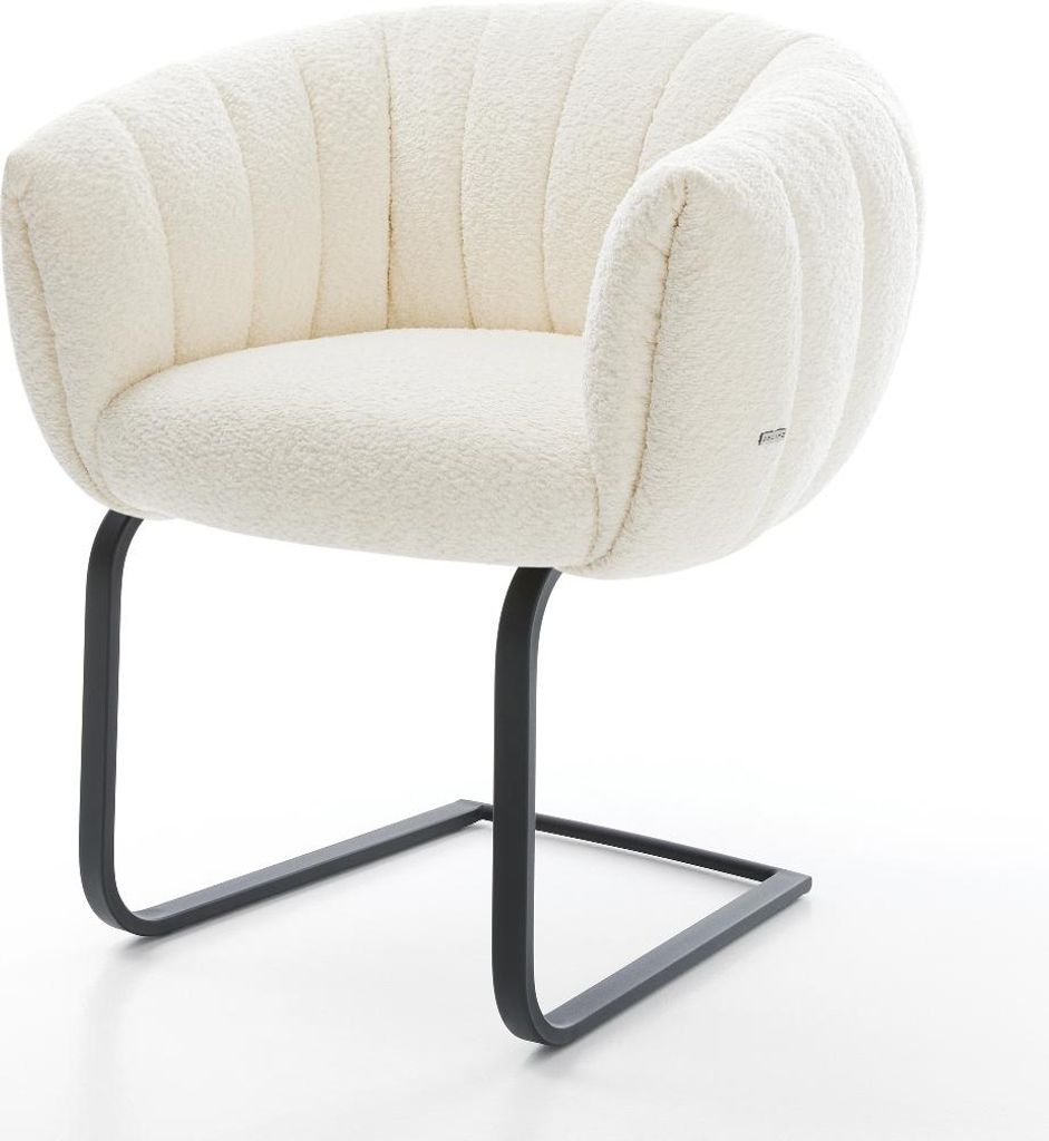 DELIFE Freischwinger Jada-Flex Bouclé Weiß Freischwinger flach Schwarz Taschenfederkern