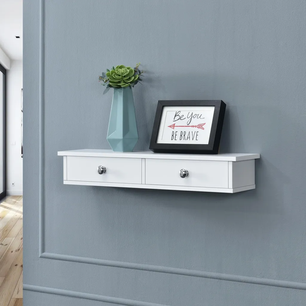 Scaffale a Muro Geeste Bianco con 2 Cassetti 60x15x10cm | Offerta Online - 5