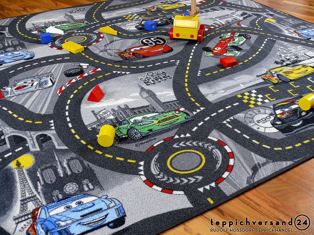 Kinderteppich Disney CARS Straßen Spielteppich grau 165x220 cm