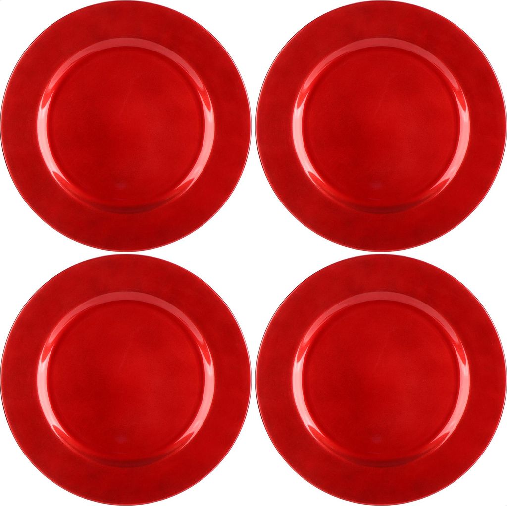 com-four 4x Platzteller in glänzendem rot - wiederverwendbare einfarbige Unterteller als Tischdekoration - monochrome Dekoteller für Hochzeit, ...