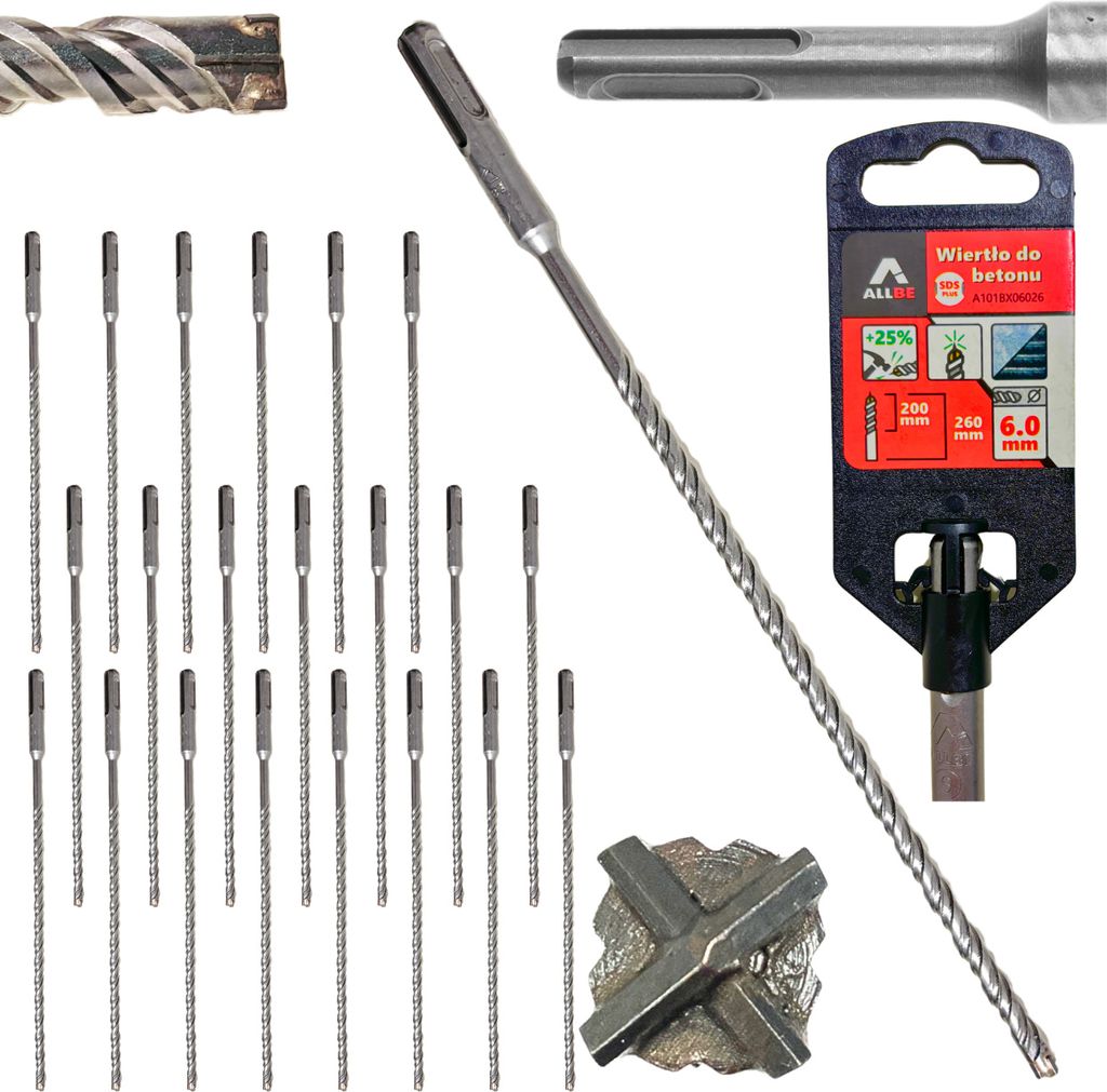 SDS-Plus Betonbohrer 6 x 260 mm – 50 Stück Kreuzkopf-Bohrer für Stahlbeton