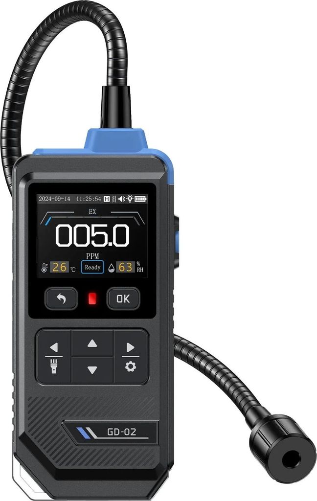 FNIRSI GD-02 Tragbarer Gasdetektor für Methan, Propan, Isobutan mit Farbdisplay und flexibler Sonde