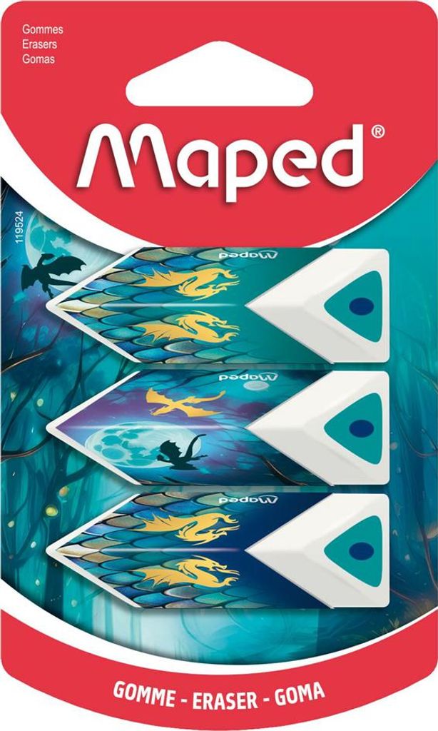 Maped Kunststoff-Radierer Pyramide DRAGON 3er Blister