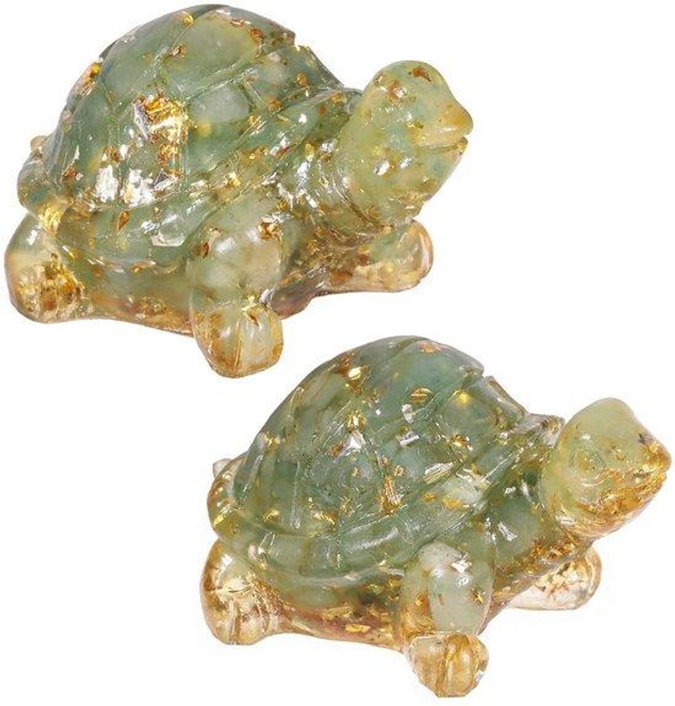 Kristallen Schildpad-Decor, 2-teilig, Edelsteinfiguren, Feng Shui-Element, Glücksbringer für Heim- und Büro-Ornament, grüne Aventurinsteine