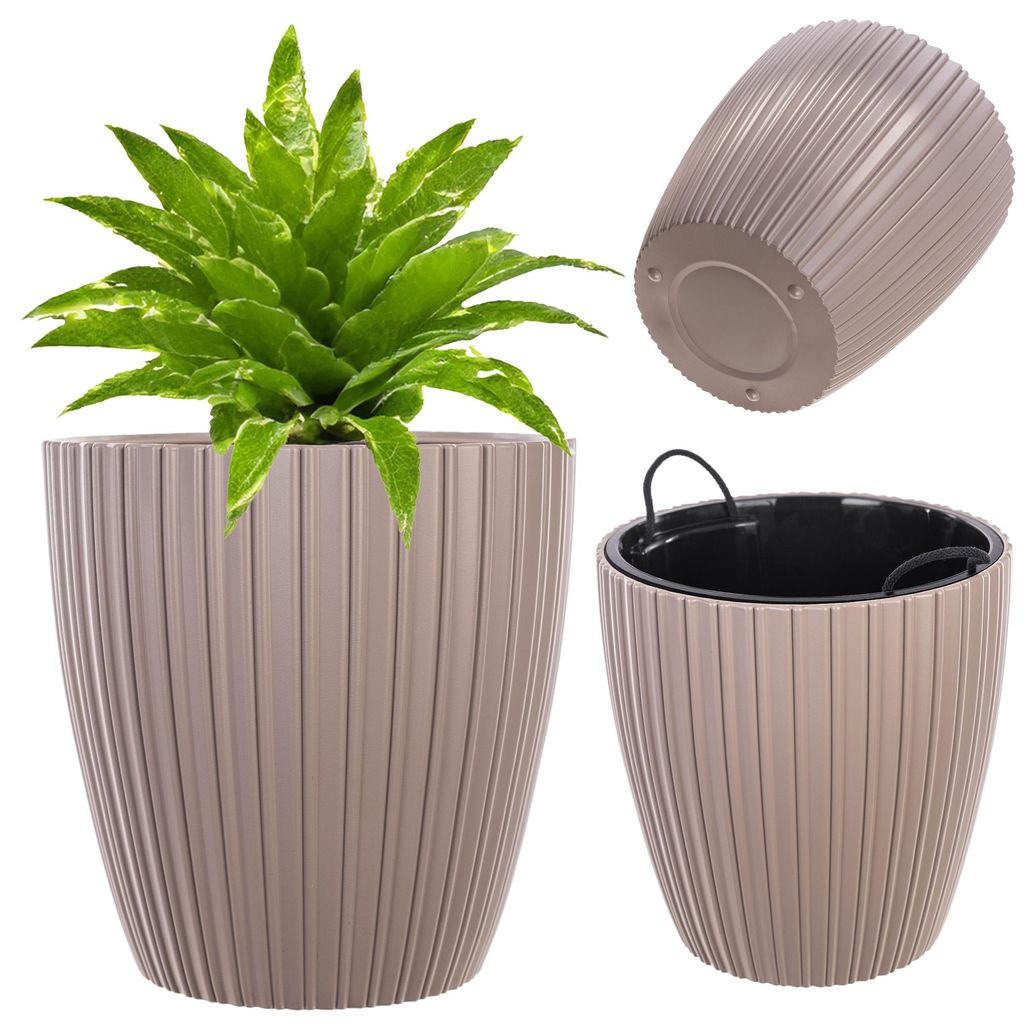 KADAX Übertopf Ø 24 cm mit Inneneinsatz, Runder Pflanztopf, Blumentopf aus Kunststoff, Pflanzentopf für Innen und Außenbereich, Blumenübertopf...