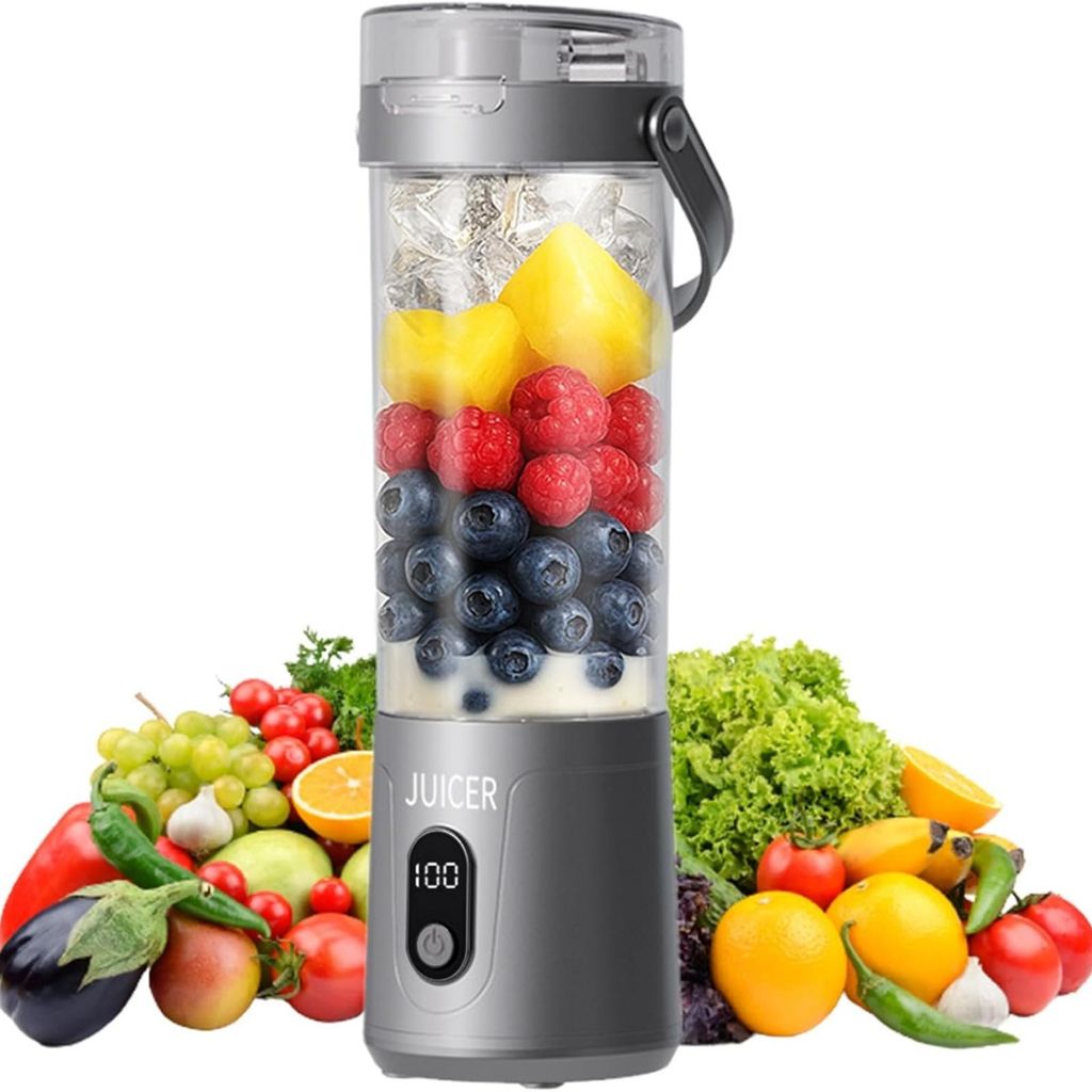 Zimilo 600ml Kabelloser Mini Mixer, mit USB-C Ladeanschluss, 2-in-1 Tragbarer Smoothie Maker, Wiederaufladbare Saftpresse, 26.5*8.3*9.5 cm
