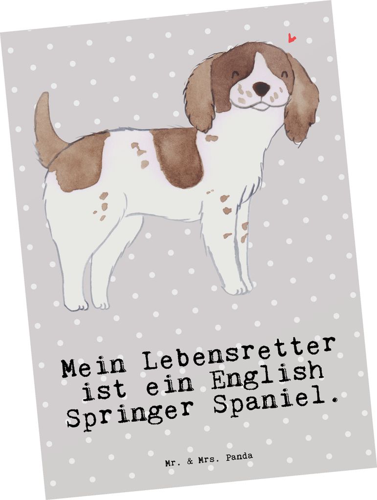 Mr. & Mrs. Panda Postkarte English Springer Spaniel Lebensretter - Grau Pastell - Geschenk, Postkarten, Grußkarte, bildkarte, Fotokarte, Ansichtsk...