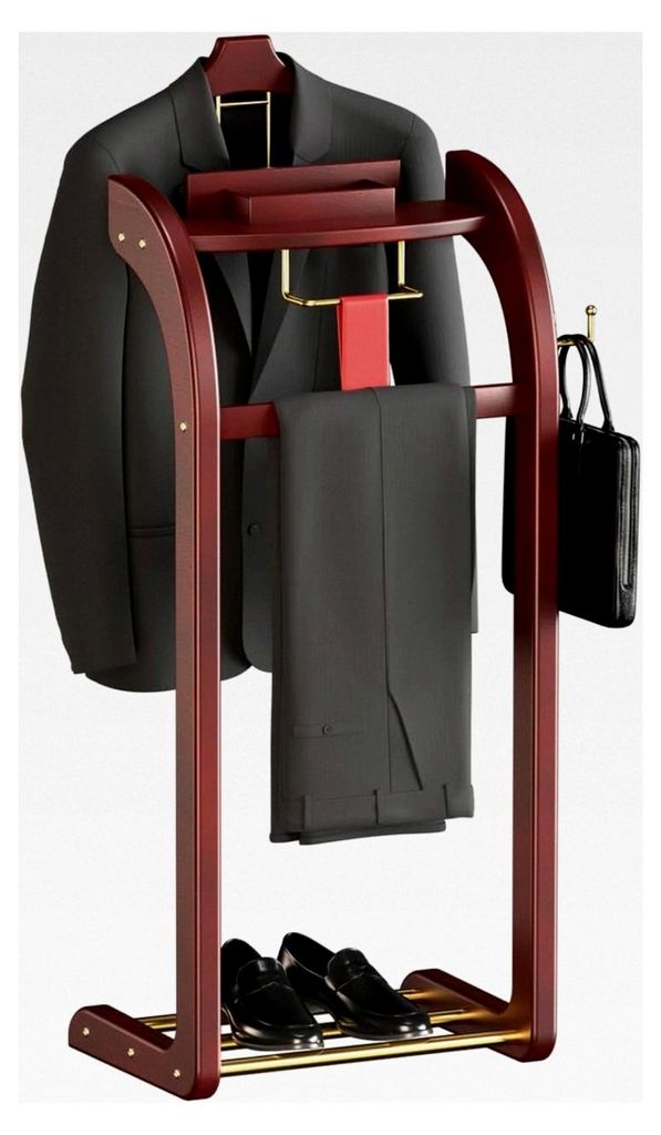 Herrendiener Kleiderbutler aus Massivholz mit Hosenbügel, Tablett und Haken für Herren- oder Damenbekleidung