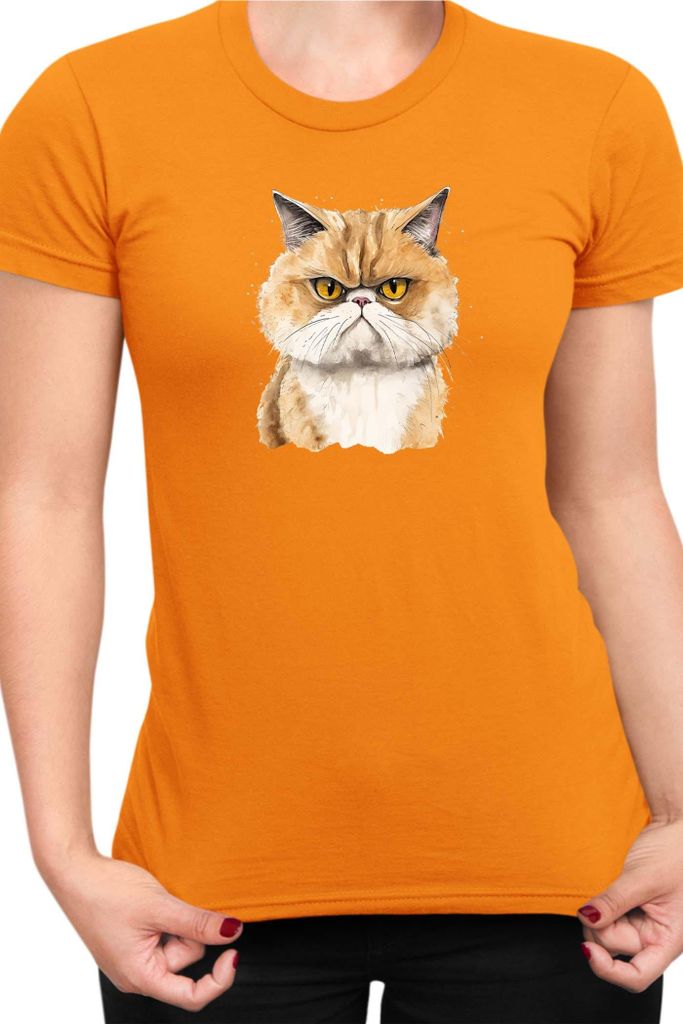 Damen T-Shirt Funny Cats Breeds Exotic Shorthair Cat, Lady 2XL / Orange