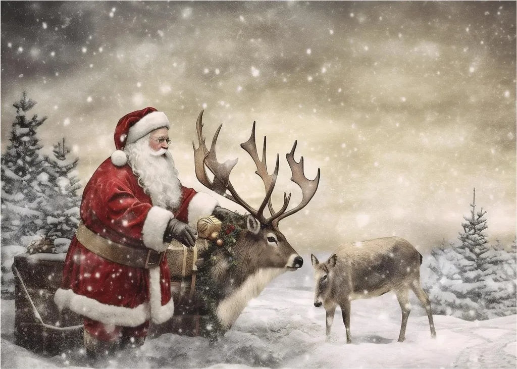 Poster Hiver Renne Père Noël Jours Fériés P2385 Format 50x70 cm Chic