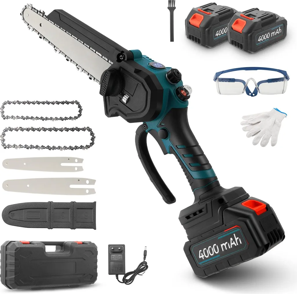 Mini tronçonneuse 950W rouge avec 2 batteries et guide interchangeable - 2