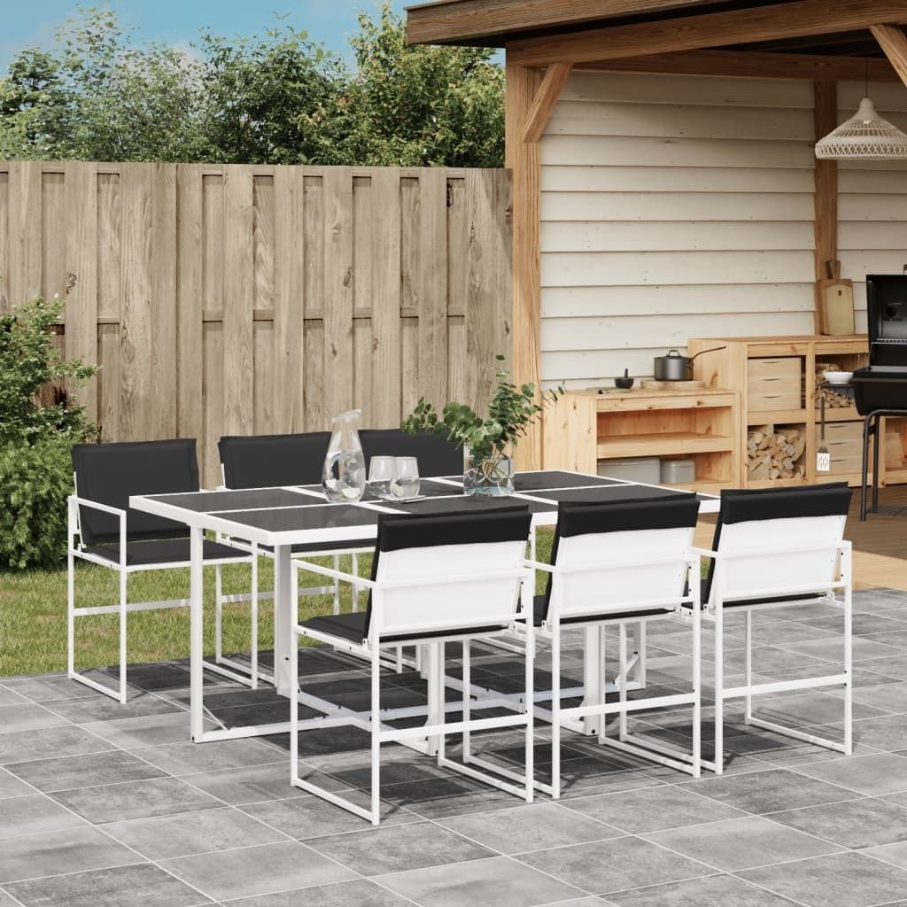 (NEU 2026) 7-tlg. Garten-Essgruppe - Terrassenmöbel - mit Kissen Weiß Textilene - Gartenmöbelgarnituren - 65.7 kg