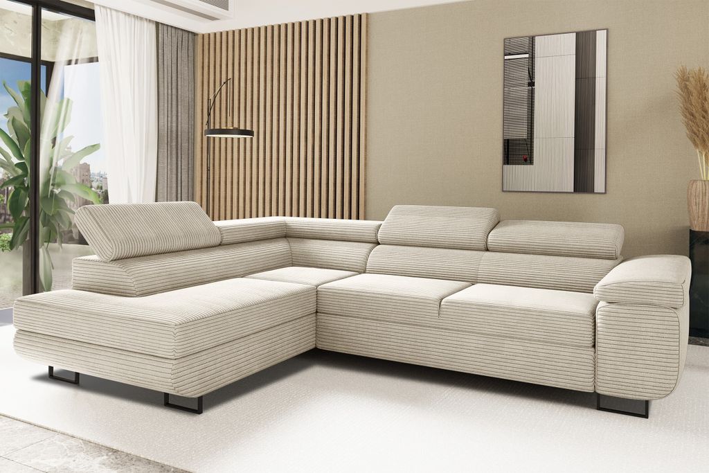Kaiser Möbel Ecksofa mit schlaffunktion und bettkasten Eckcouch L-Form ATOMIC stoff Poso Links Beige