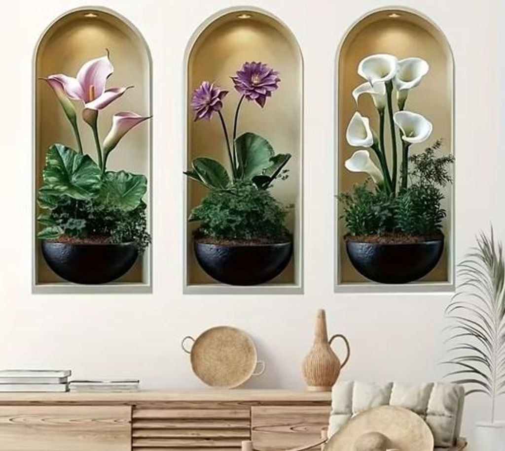 GKA 3 Stück 3D Wandtattoo Blumen A4 Trockenblumen LED-Licht Produktbild 