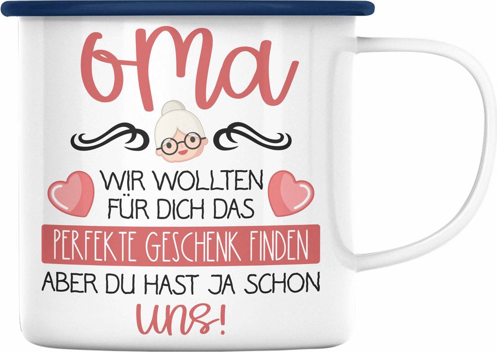 Trendation - Beste Oma Geschenk Emaille Tasse Geburtstagsgeschenk Enkel Geschenkideen Lustig Geburtstag (Blau)