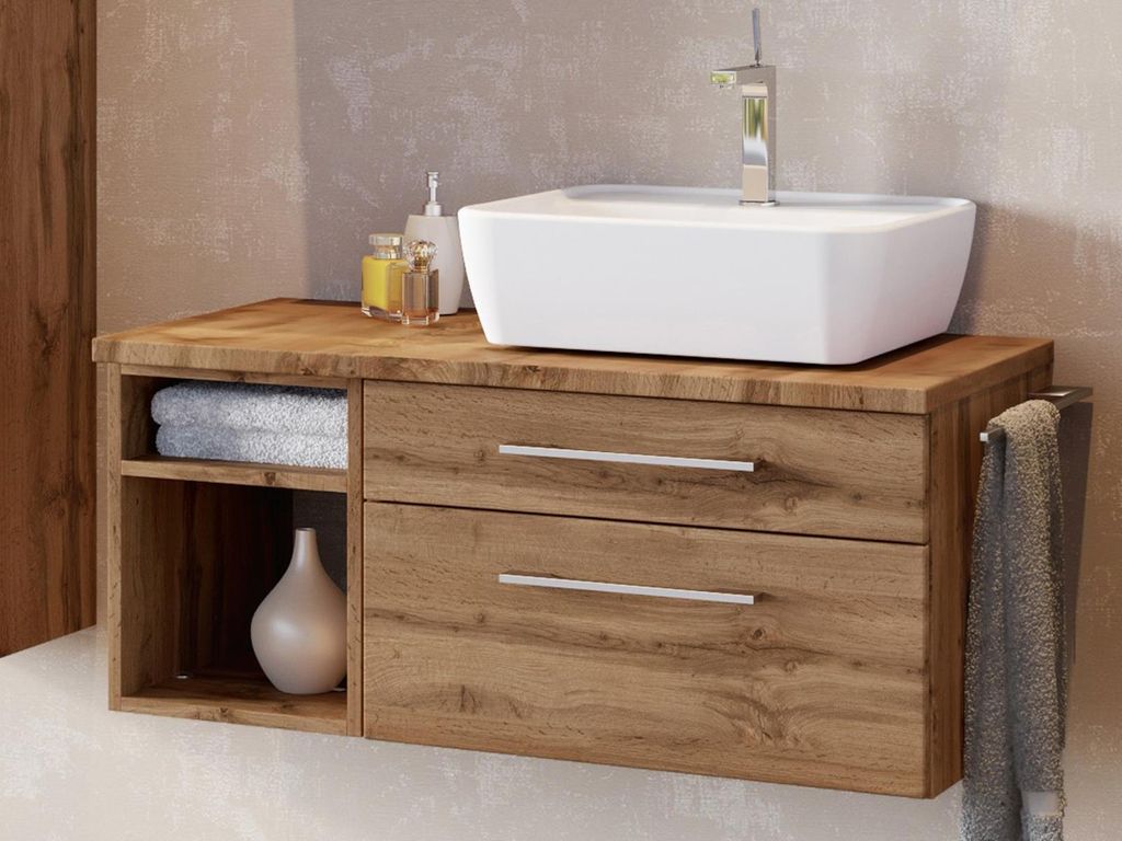 Waschbeckenunterschrank Badschrank Unterschrank Badezimmerschrank Bad "Davos II" Wotan Eiche