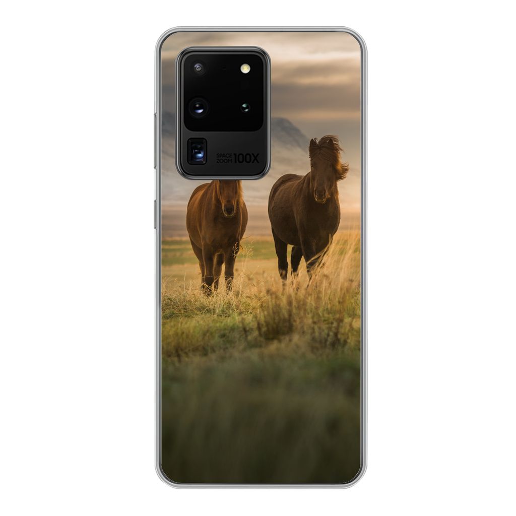 MuchoWow Handyhülle Schutzhülle Hülle für Samsung Galaxy S20 Ultra Pferde - Luft - Gras Silikon Softcase Handy Hülle - Karteninhaber