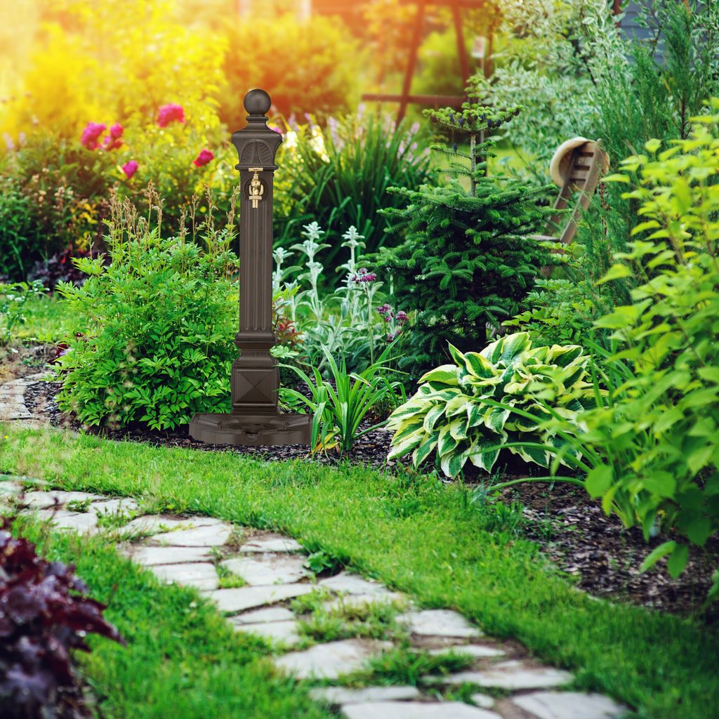 Relaxdays Standbrunnen antik, mit Wasserhahn & Becken, Produktbild 