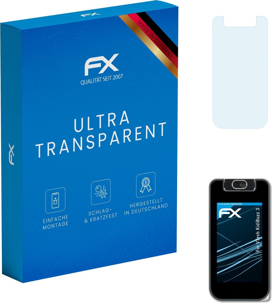 atFoliX FX-Clear 3x Schutzfolie kompatibel mit VTech KidiBuzz 3 Displayschutzfolie