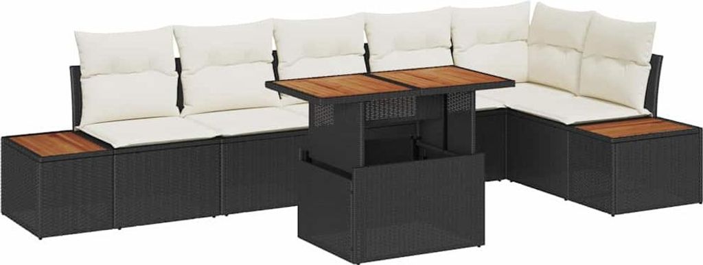 vidaXL Garten Essgruppe mit Kissen 7 pcs Schwarz und Beige