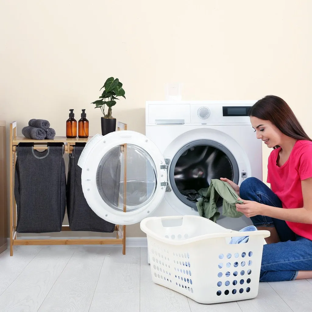 Meuble Buanderie Panier à Linge Double avec Tablette de Rangement Chic - 3
