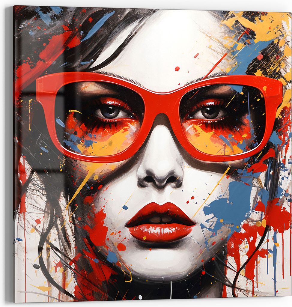 DEQOART Glasbild Echtglas 50x50 cm 'Rote Brillanz' Wandbild Bild modern Deko