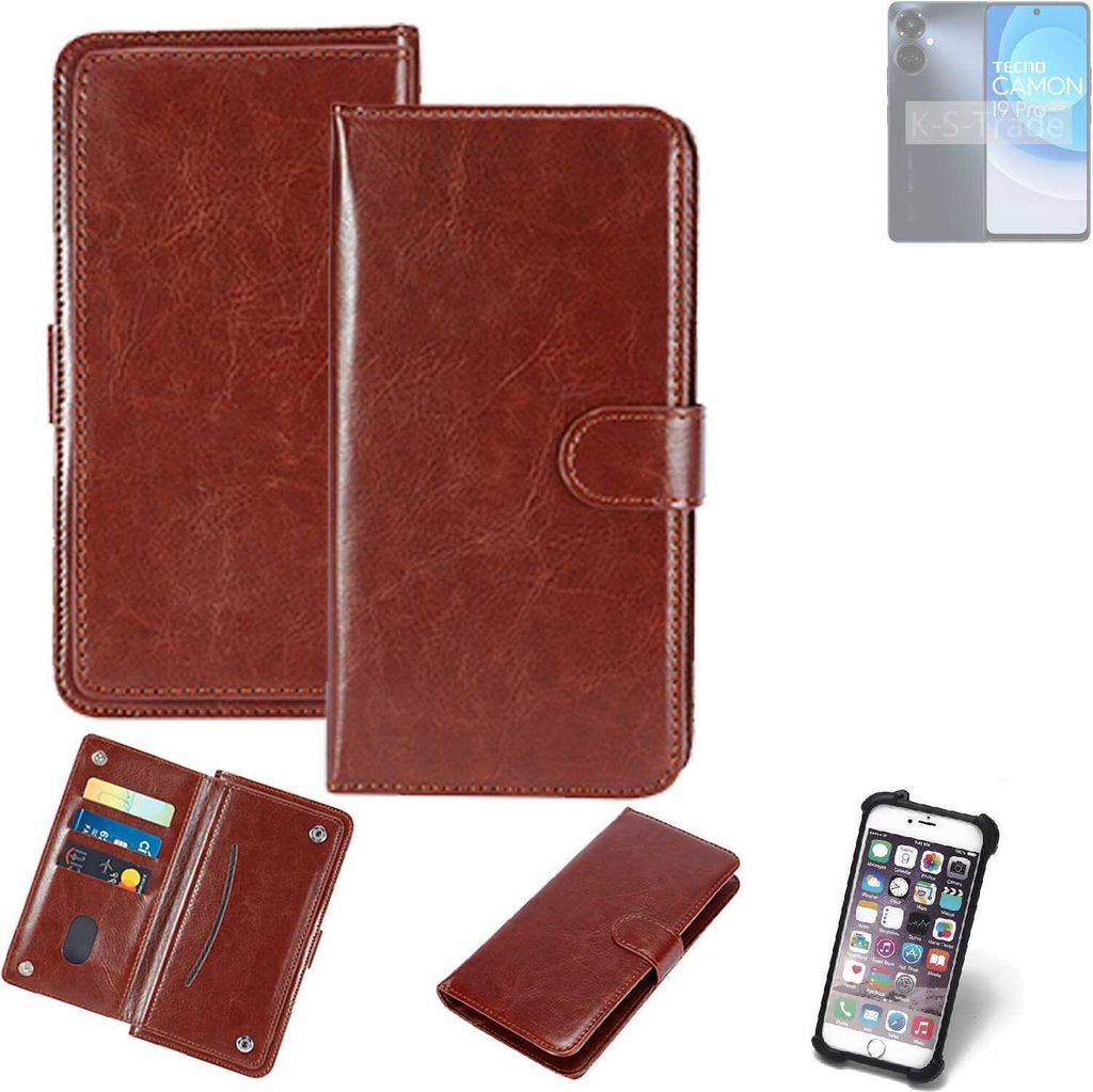 K-S-Trade 360° Hülle kompatibel mit Tecno Camon 19 Pro 5G braun Kunstleder Case BookCase WalletCase Kunstlederederhülle Handyhülle, Rundumschutz