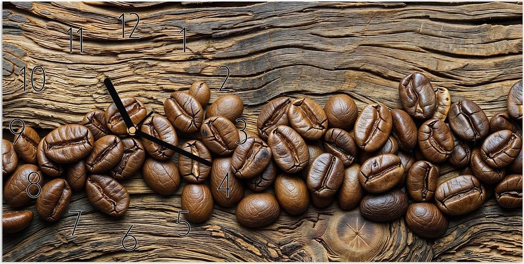 Wanduhr aus Glas mit Motiv Kaffeebohnen Holz- 60 x 30 cm - inkl. Aufhängesystem