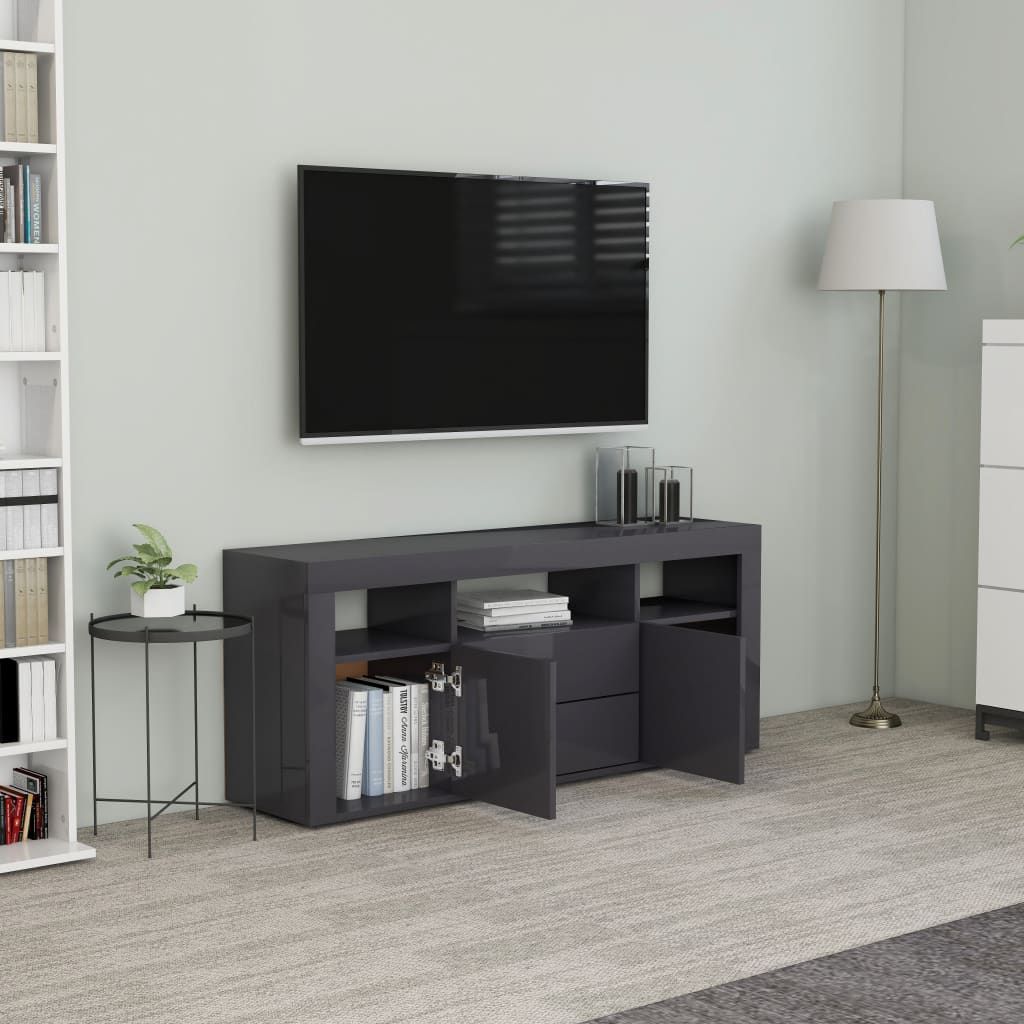 vidaXL TV Schrank mit LED Hochglanz Weiß Lowboard Fernsehtisch Fernsehschrank