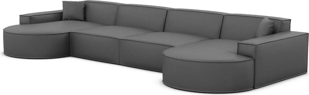 Kunstleder U-Form XL Panorama Sofa Brevia Dunkelgrau