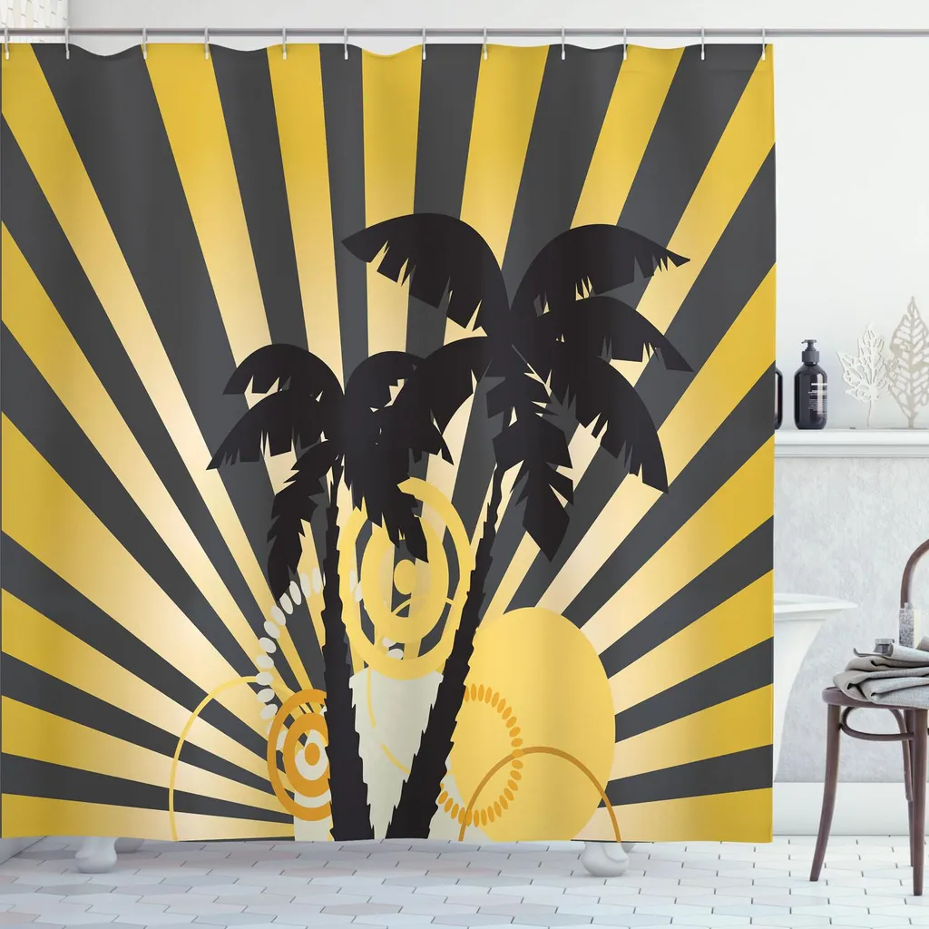 Tenda Doccia ABAKUHAUS Sunburst Giallo Grigio - Design Moderno 175x180