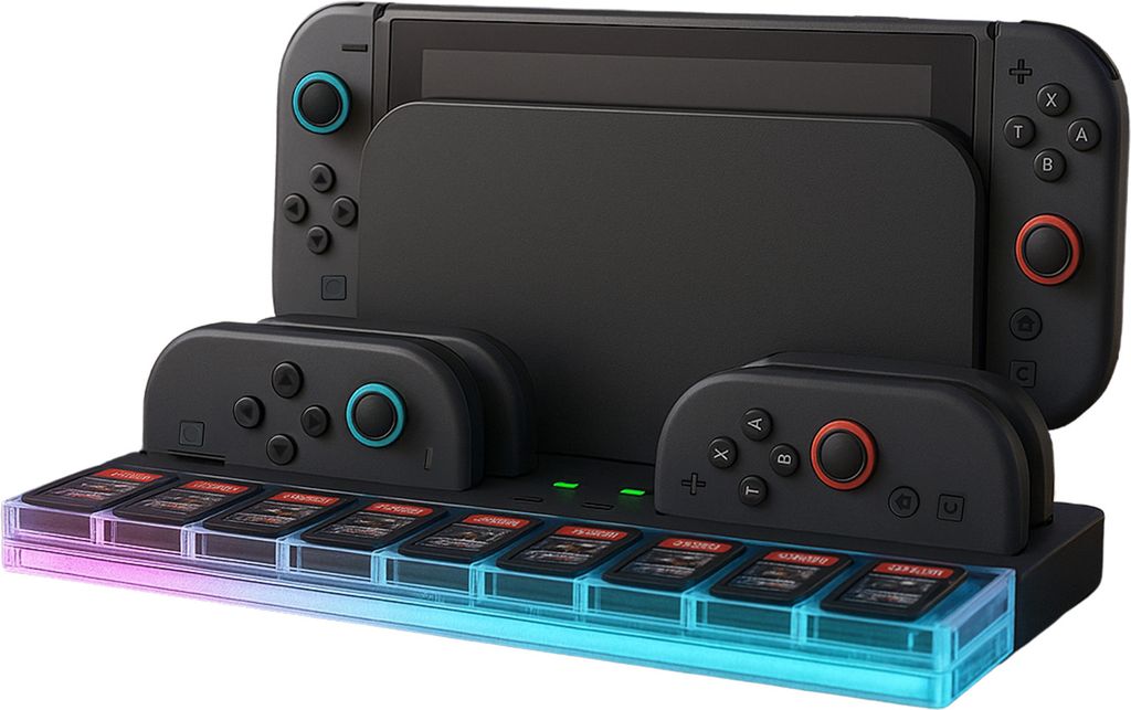 Ladestation Dock für Nintendo Switch 2 – Für 4 Joy-Con mit 9 Spielkarten-Slots