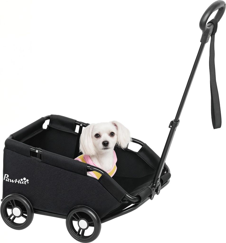 PawHut Hundewagen, klappbarer Hundebuggy für Zwergenhunde bis zu 4 kg, zusammenklappbarer Katzenbuggy mit Griffstange, waschbarem Kissen, Sicherhe...