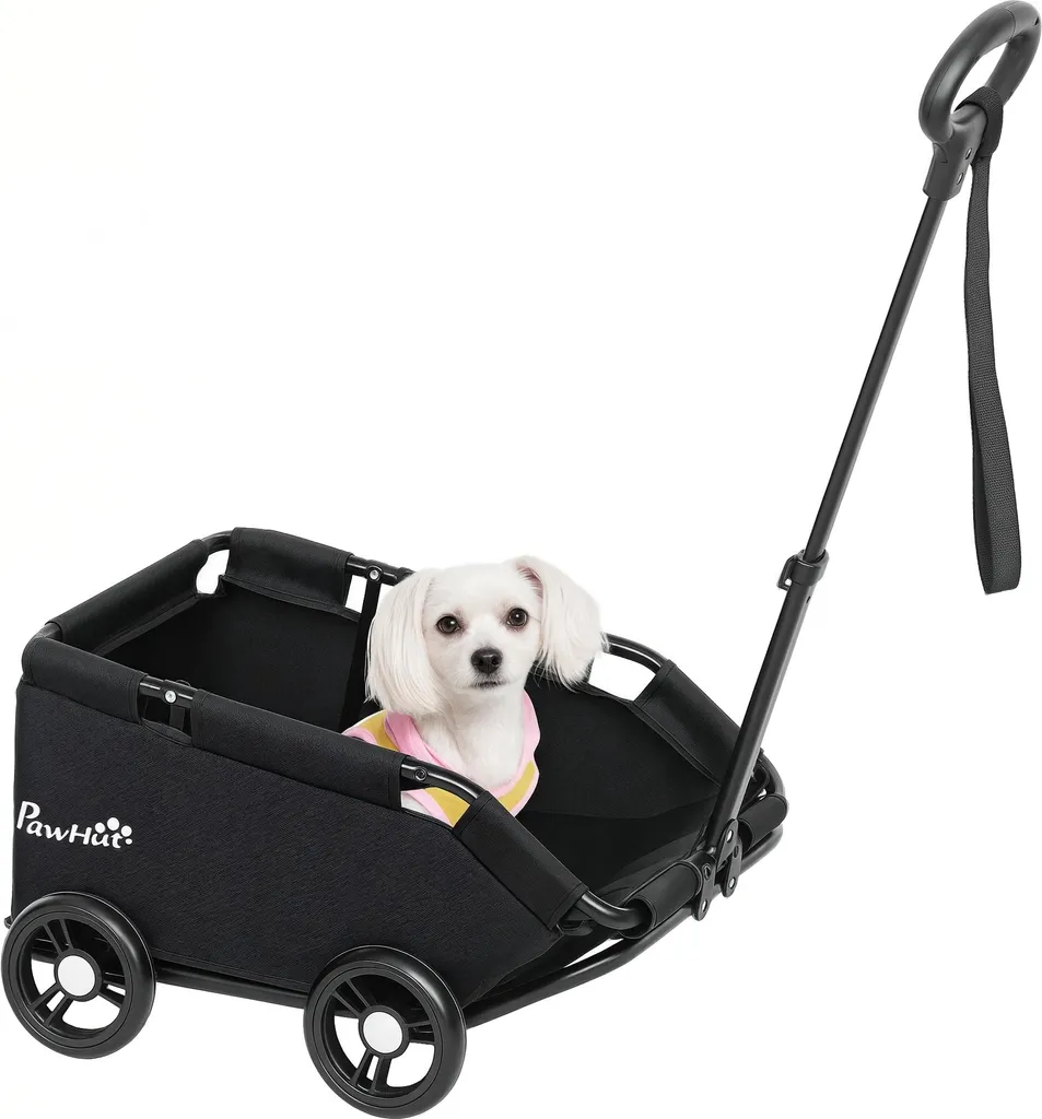 Poussette chien 4 roues avec tige de poussée réglable pliable noir