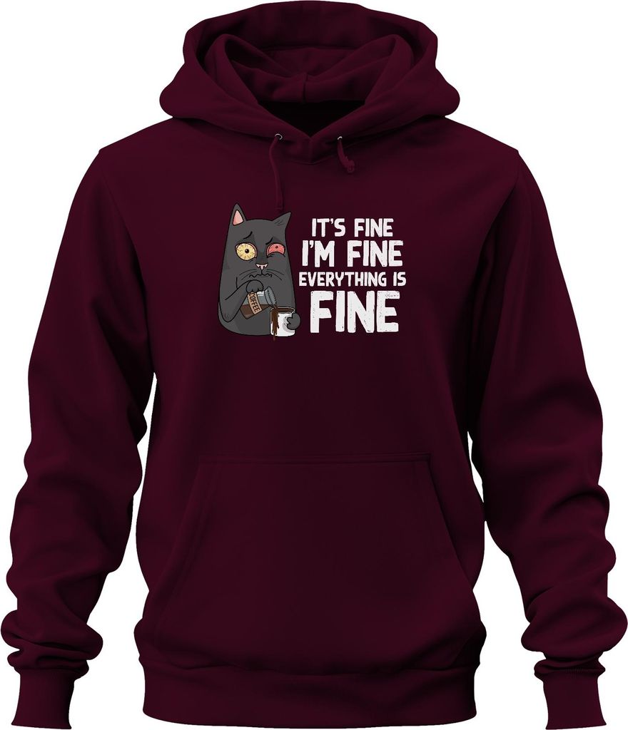 Lustige Katze Kaffee Spruch Im Fine Morgenmuffel Humor Stress Uni Hoodie Kapuzenpullover, Burgundy, M