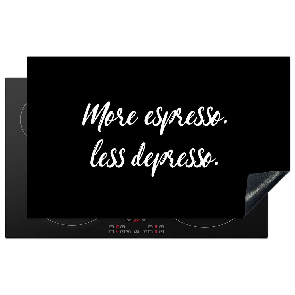 KitchenYeah Herdabdeckplatte Zitate - Kaffee - Mehr Espresso weniger Depresso - Sprichwörter - Espresso , 83x51cm, Küche Deko, Glaskeramikkochf...