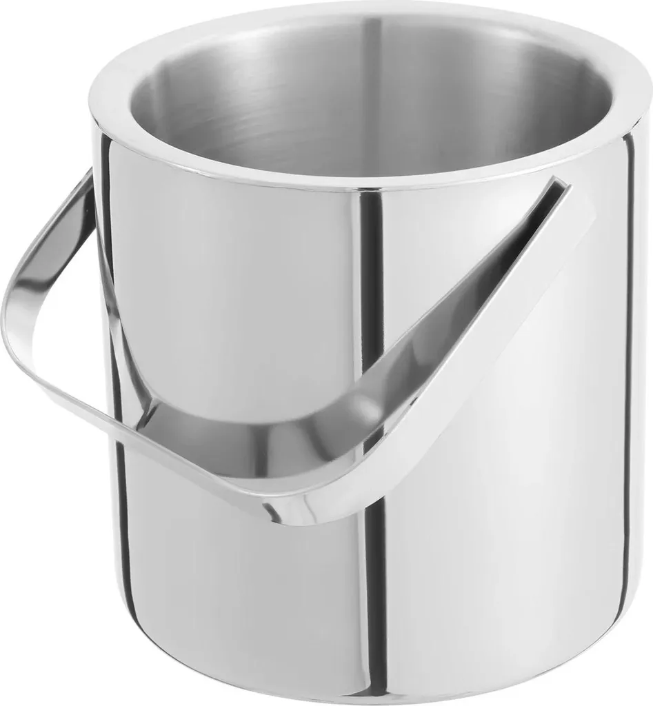 Secchiello Per Ghiaccio In Acciaio Inox Con Coperchio E Pinze - Parete Doppia 1,3L, Mantiene Il Ghiaccio Per 4 Ore, Argento